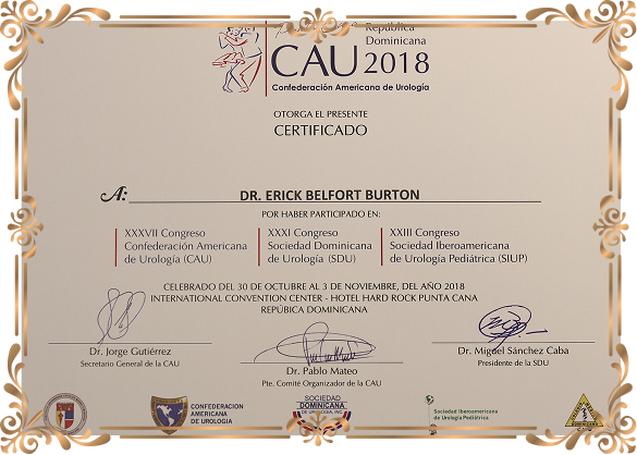 Certificado de la Sociedad Cruceña de Urología